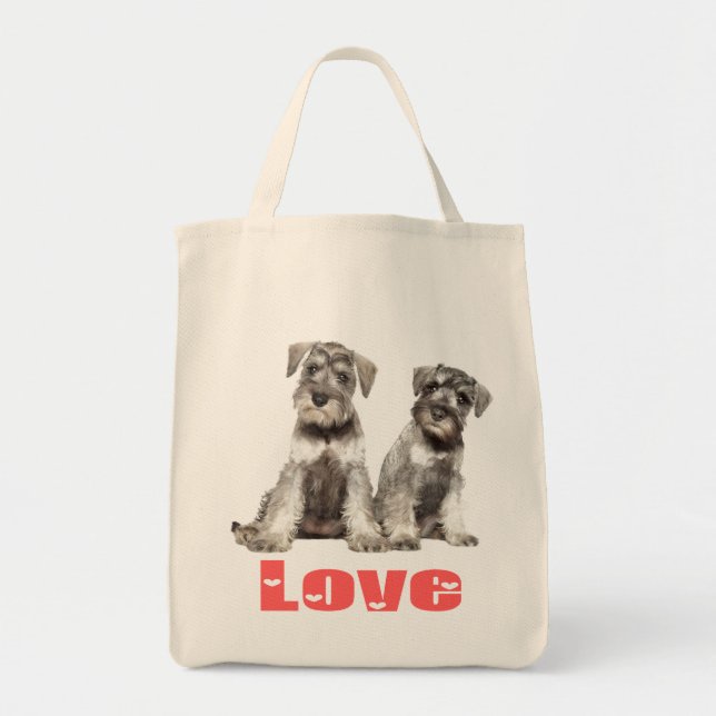 Ministern Schnauzer Puppy Hundar Rosa Heart Tote Tygkasse (Framsidan)