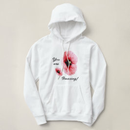 Minivit Röd Blommig Hoodie för Kvinnor T Shirt