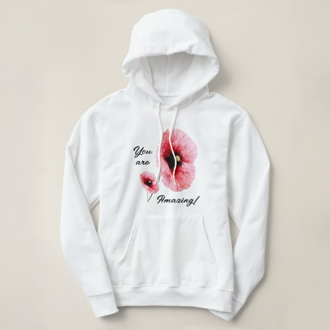Minivit Röd Blommig Hoodie för Kvinnor T Shirt (Design framsida)
