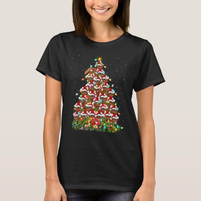 Mink  Xmas Lights Santa Mink Christmas Tree T Shirt (Framsida)