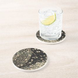 Minnande Mandala med Guld Stars på Black  Underlägg