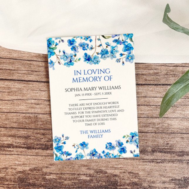 Minne för att tacka för kortet Blue Wildblomma Sym Tack Kort (Skapare uppladdad)