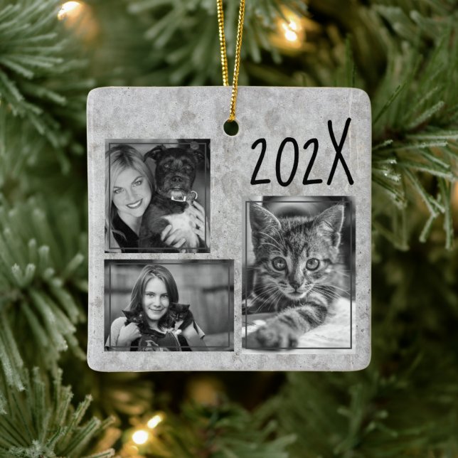 Minne för enfärgad multifotofamiljhändelse julgransprydnad keramik (Träd)