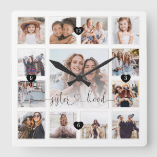 Minne för fotorutnät i familjen Sisterhood Scrip Fyrkantig Klocka