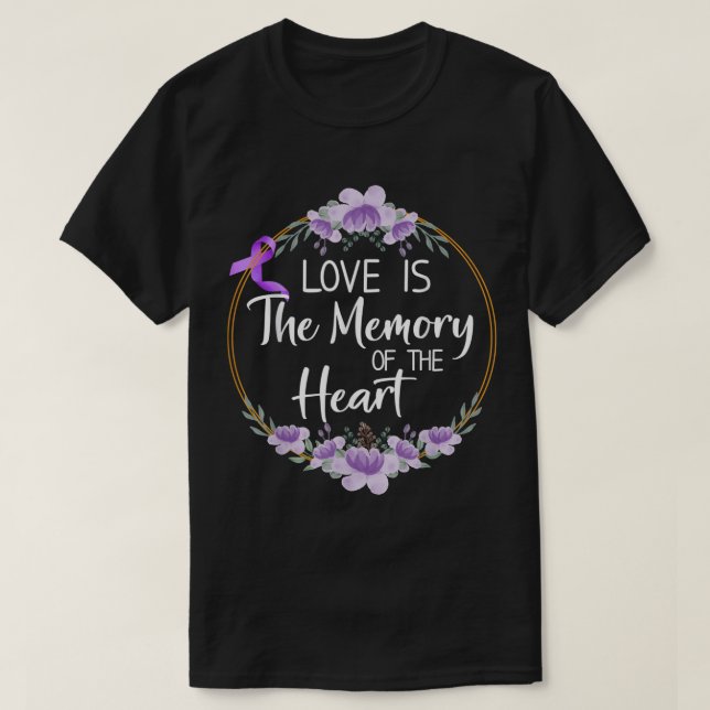 Minne för Heart Alzheimer Awareness Lila Ribbon T Shirt (Design framsida)