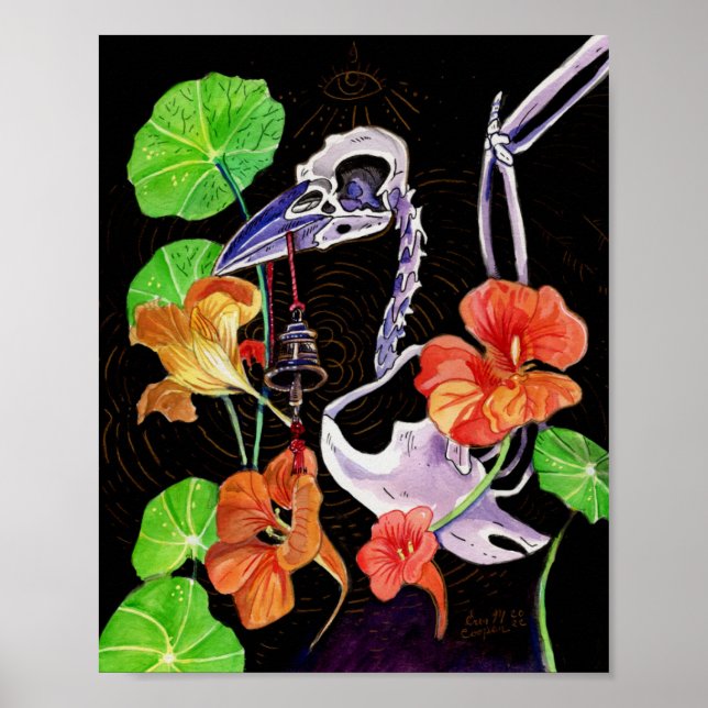 Minne Kartor Hösten Vibes Raven-skelett Poster (Framsidan)
