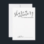 ' minne' Modern skript Bröllop Rådkort<br><div class="desc">Lägg till en personlig beröring till bröllop med ett modernt manus-råd till bröllop och önskemål-kort. Det här kortet har titeln " ett minne" i det svarta moderna kalligrafteckensnittet stil och detaljer i det svarta moderna sans serif-teckensnittet stil på vit bakgrund.</div>