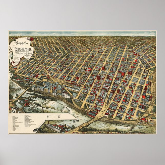 Minneapolis birdseye karta - 1891 (Smith) BigMapBl Poster (Framsidan)