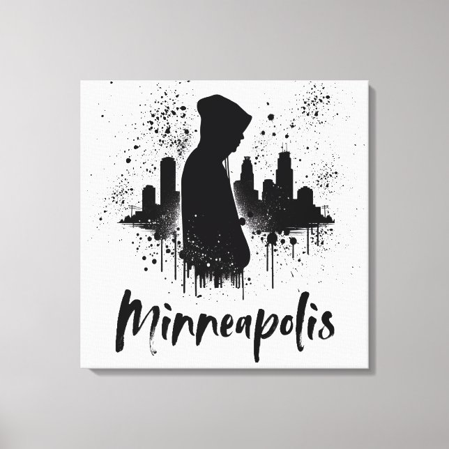 Minneapolis Bläck Blot Skyline Canvas Art (Framsida)