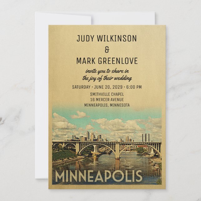 Minneapolis bröllopsinbjudan Vintage Mid-Century Inbjudningar (Framsida)