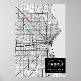 Minneapolis City Karta + markera din plats Poster