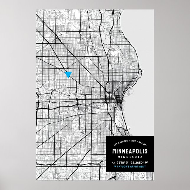 Minneapolis City Karta + markera din plats Poster (Framsidan)