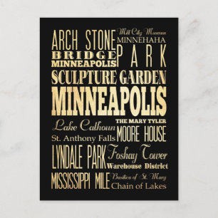 Minneapolis City of Minnesota State Typography Art Vykort