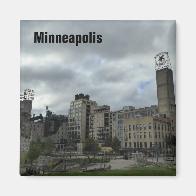 Minneapolis Mill Ruins Park Skyline Photo Magnet (Framsidan)