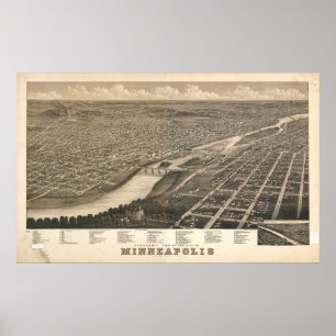 Minneapolis Minnesota 1879 Antique Panoramic Karta Poster