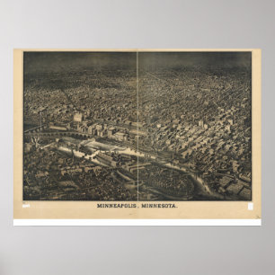Minneapolis Minnesota 1885 Antique Panoramic Karta Poster