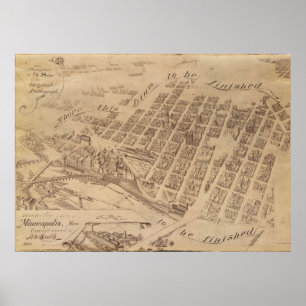 Minneapolis Minnesota 1891 antika panorama- karta Poster