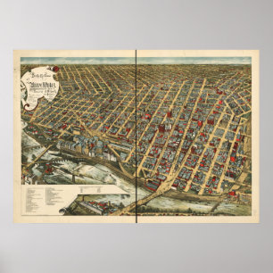 Minneapolis Minnesota 1891 Antique Panoramic Karta Poster