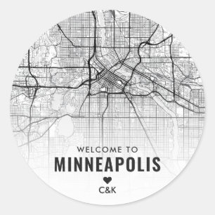 Minneapolis, Minnesota City Karta   Bröllop Välkom Runt Klistermärke