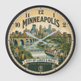 Minneapolis Minnesota City of Lakes Travel Poster Stor Klocka