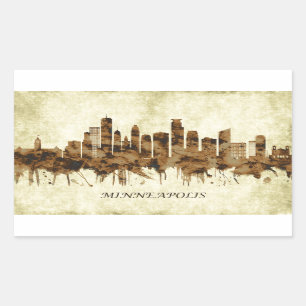 Minneapolis Minnesota Cityscape Rektangulärt Klistermärke