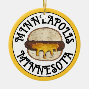 Minneapolis Minnesota MN Juicy Lucy Cheese Burger Julgransprydnad Keramik