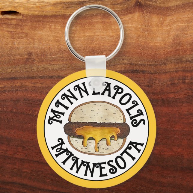 Minneapolis Minnesota MN Juicy Lucy Cheese Burger Nyckelring (Baksida)
