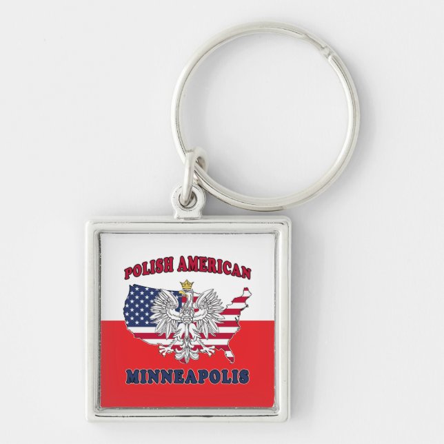 Minneapolis Minnesota polska Fyrkantig Silverfärgad Nyckelring (Framsidan)