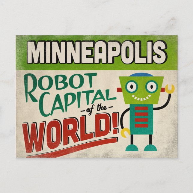 Minneapolis Minnesota Robot - Funny Vintage Vykort (Framsida)