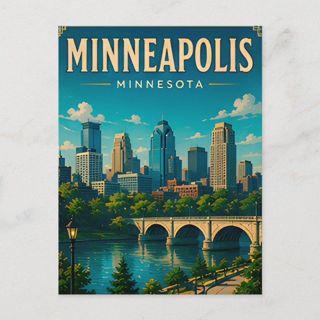 🌉 Minneapolis Minnesota Siluett Och Flod Vykort (Framsida)