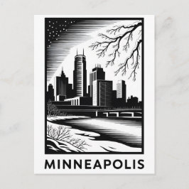 Minneapolis Minnesota Siluett Svart Vitt Träsnitt Helg Vykort