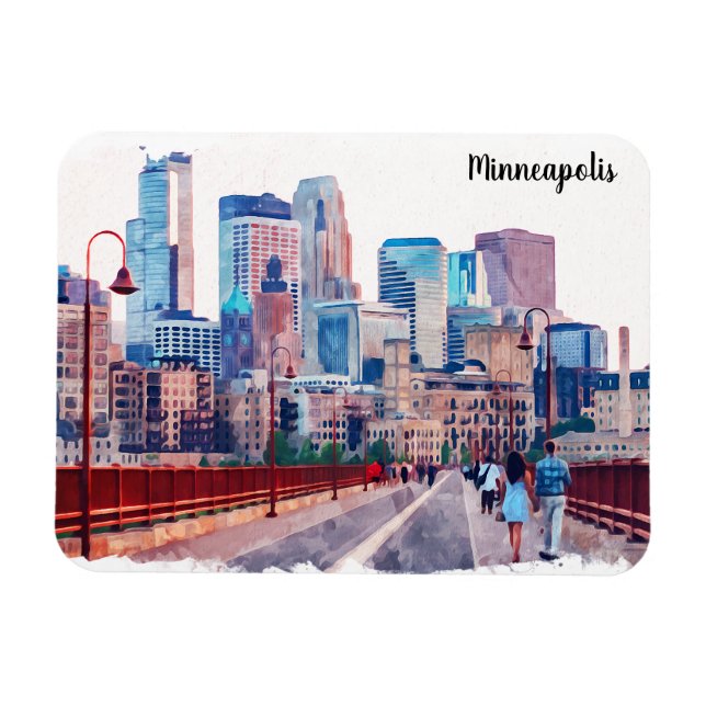 Minneapolis Minnesota Skyline City View Magnet (Horisontell)