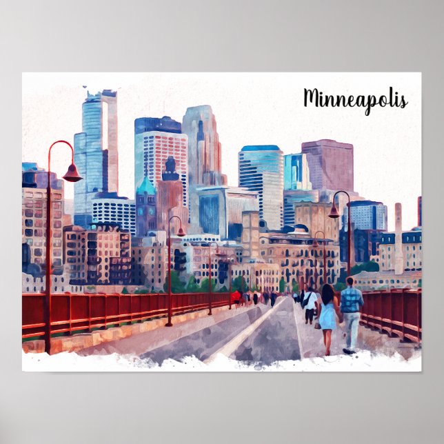 Minneapolis Minnesota Skyline City View Poster (Framsidan)