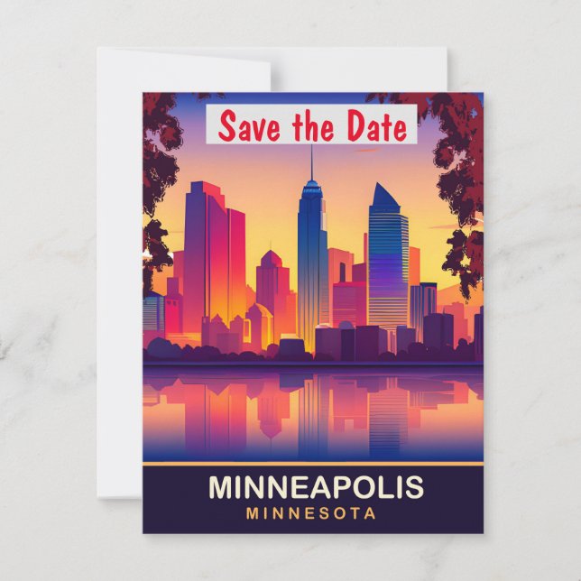 Minneapolis Minnesota Stadssiluett Bröllop Spara Datumet (Framsida)