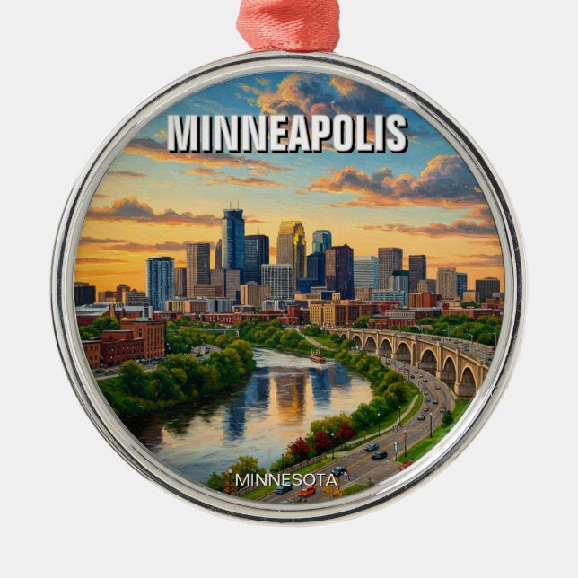 Minneapolis Minnesota Travel Julgransprydnad Metall (Framsidan)
