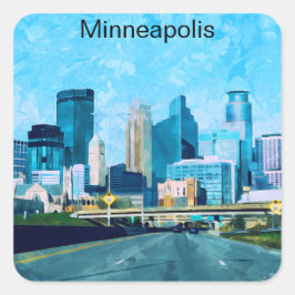Minneapolis Minnesota Travel Skyline Fyrkantigt Klistermärke