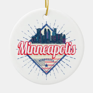 Minneapolis Minnesota USA Skyline United Stater Julgransprydnad Keramik