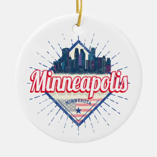 Minneapolis Minnesota USA Skyline United Stater Julgransprydnad Keramik (Framsidan)