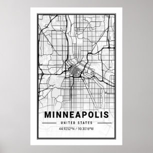 Minneapolis Minnesota USA Travel City Karta Poster