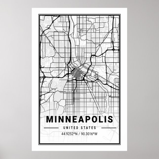 Minneapolis Minnesota USA Travel City Karta Poster (Framsidan)