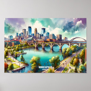 Minneapolis Minnesota USA Travel Ställe vattencolo Poster