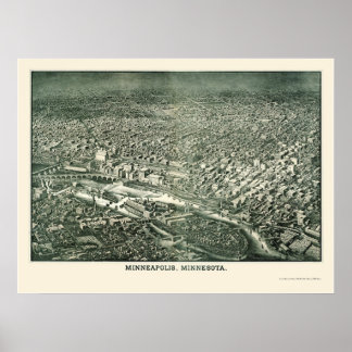 Minneapolis, MN Panoramic Karta - 1879 Poster