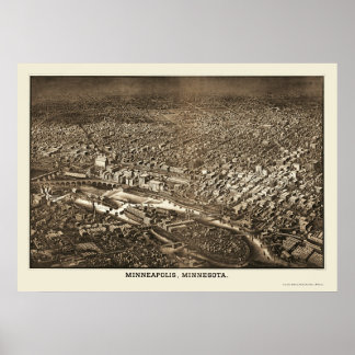 Minneapolis, MN Panoramic Karta - 1885 Poster