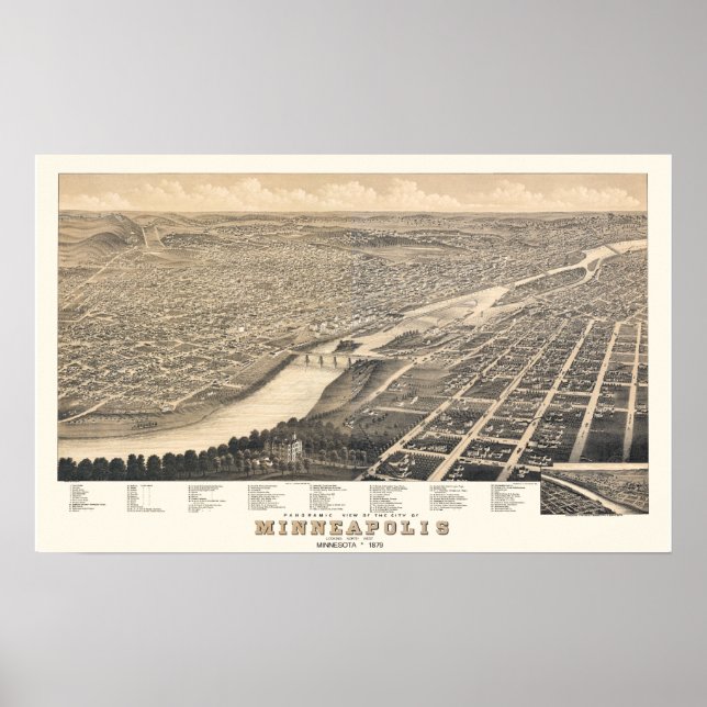 Minneapolis MN Panoramic Karta DIGITALLY REMASTERE Poster (Framsidan)