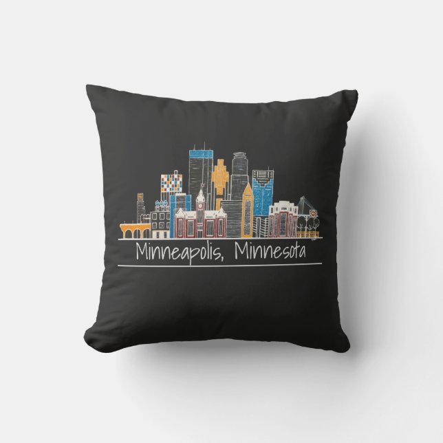 Minneapolis, MN Skyline Black Dekorativ kudde (Framsida)