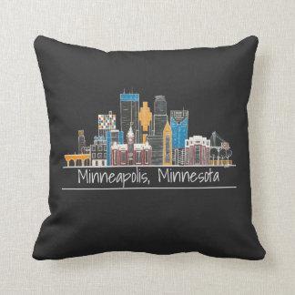 Minneapolis, MN Skyline Black Dekorativ kudde
