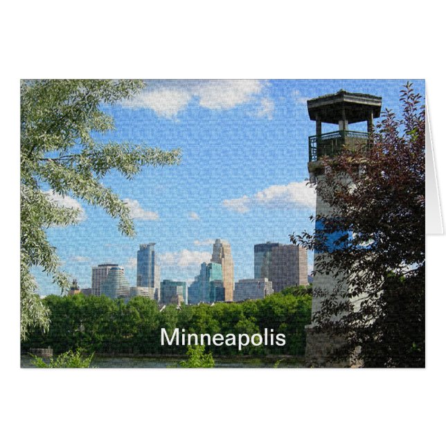 Minneapolis och Boom Island Lighthouse Hälsningskort (Framsidan Horizontal)
