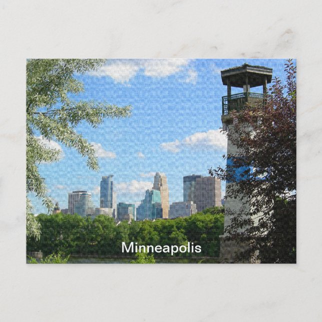 Minneapolis och Boom Island Lighthouse Vykort (Framsida)