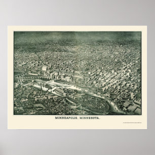 Minneapolis panorama- karta för MN - 1879 Poster