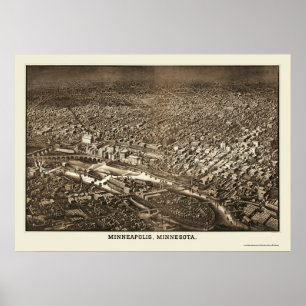 Minneapolis panorama- karta för MN - 1885 Poster